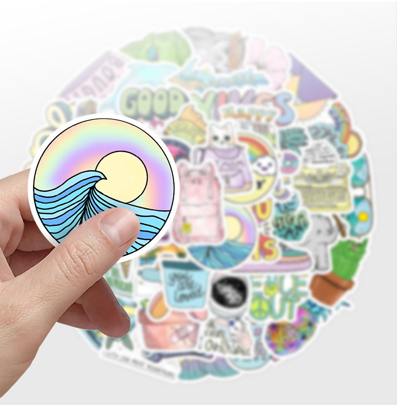 Hot sale MOQ 50Pcs sticker summer travel colorful ocean VSCO style cartoon printing waterproof stickers