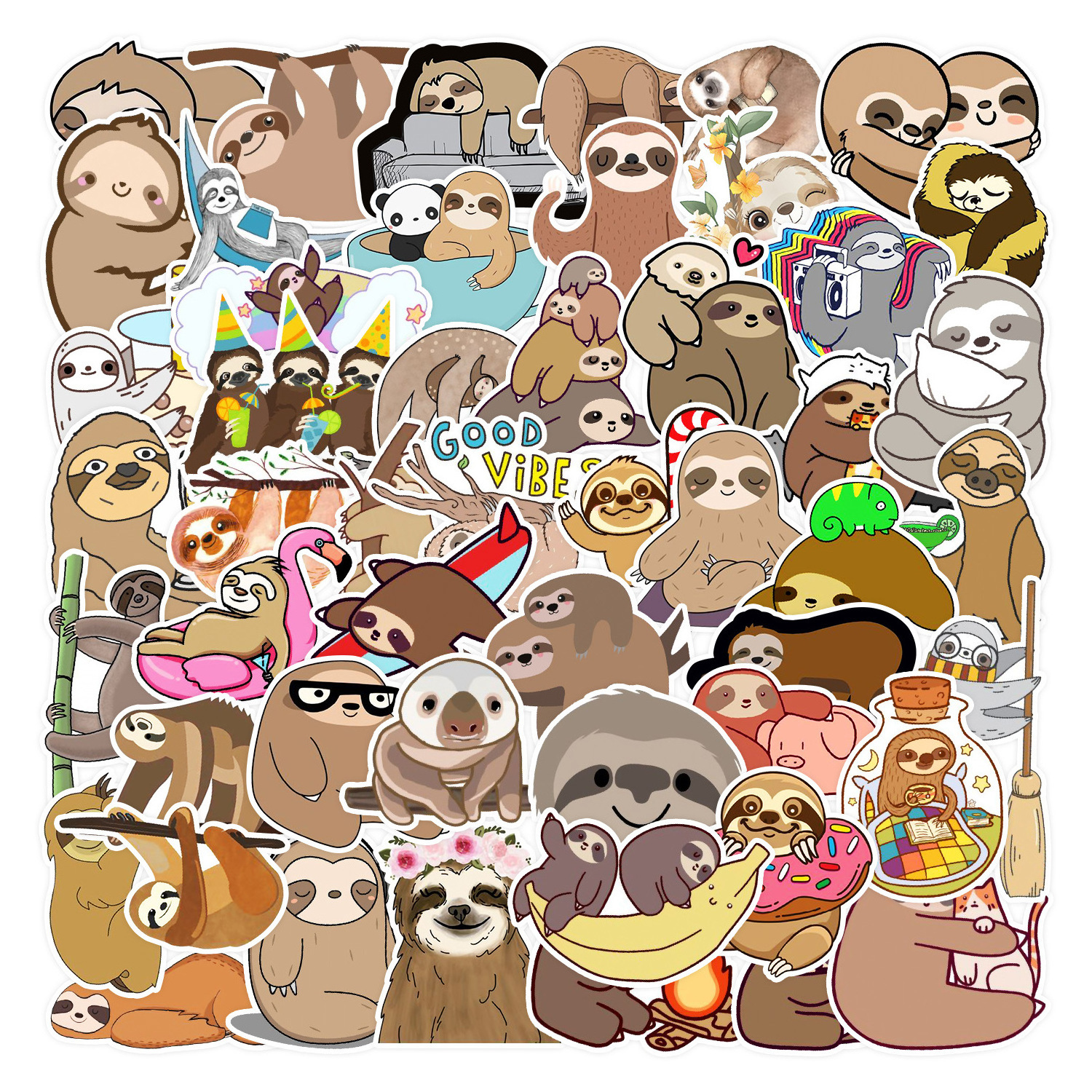 50 PCS sloth graffiti stickers luggage car skateboard decorative stickers waterproof hand tent stickers wholesale