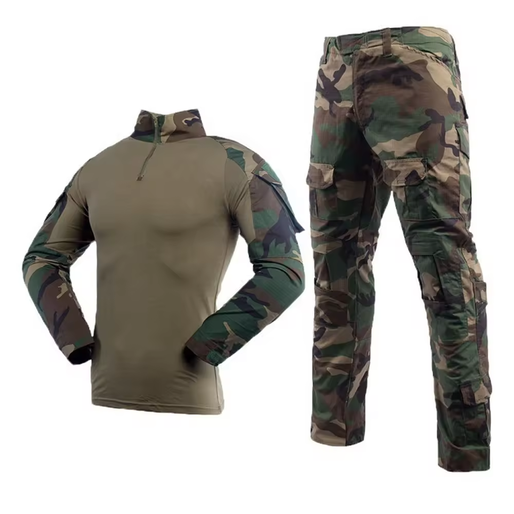 Pengda Custom woodland camouflage long sleeve tactical shirt tactical pants uniform security frog suit