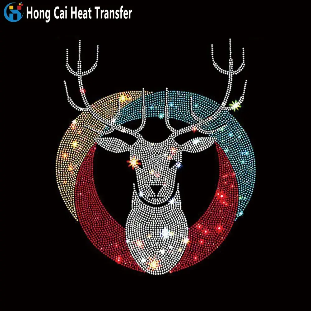 Hongcai rhinestone heat transfer for T-shirt hoodie hot fix tape roll custom cartoon design rhinestone print transfer