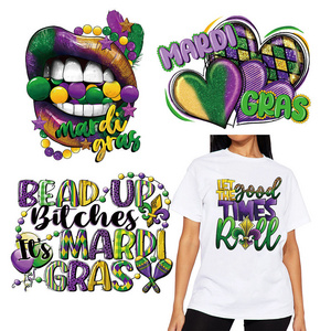 Ready-to-Press Heat Transfer Custom Mardi Gras Designs for Garment Decoration DTF Transfers with Plastisol Inks