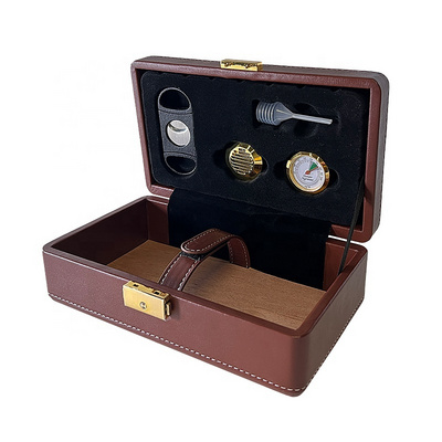 In stock cedar wood cigars travel leather wood humidor case with cigar Accessories gift set