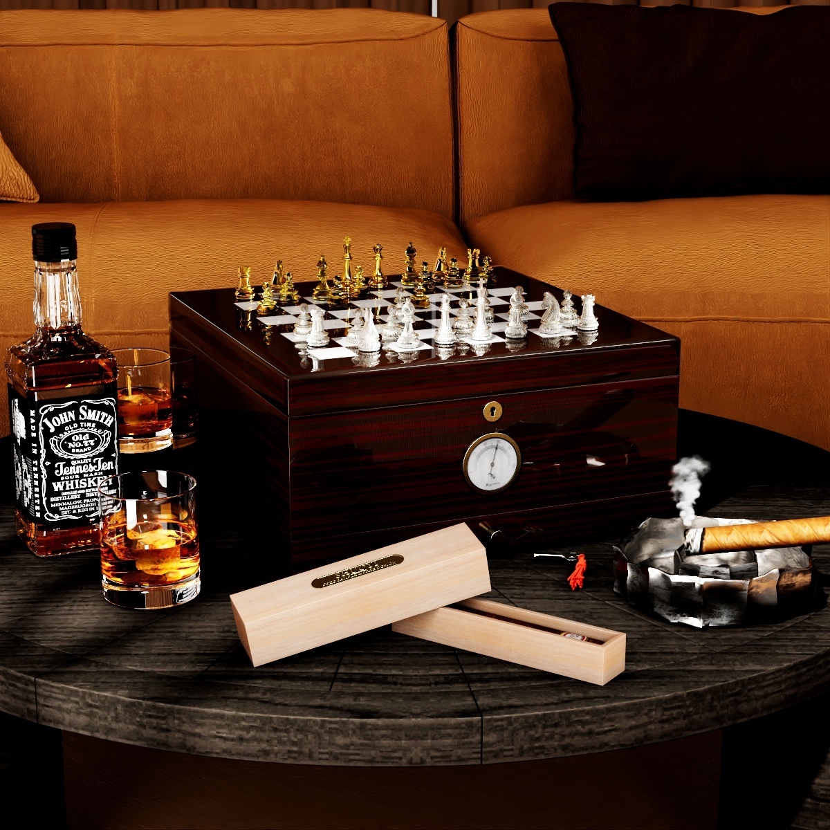 High Glossy Lacquered Empty Gift Storage Cedar Wood Chess Game Board Cigar Humidor Cabinet Custom With Drawer