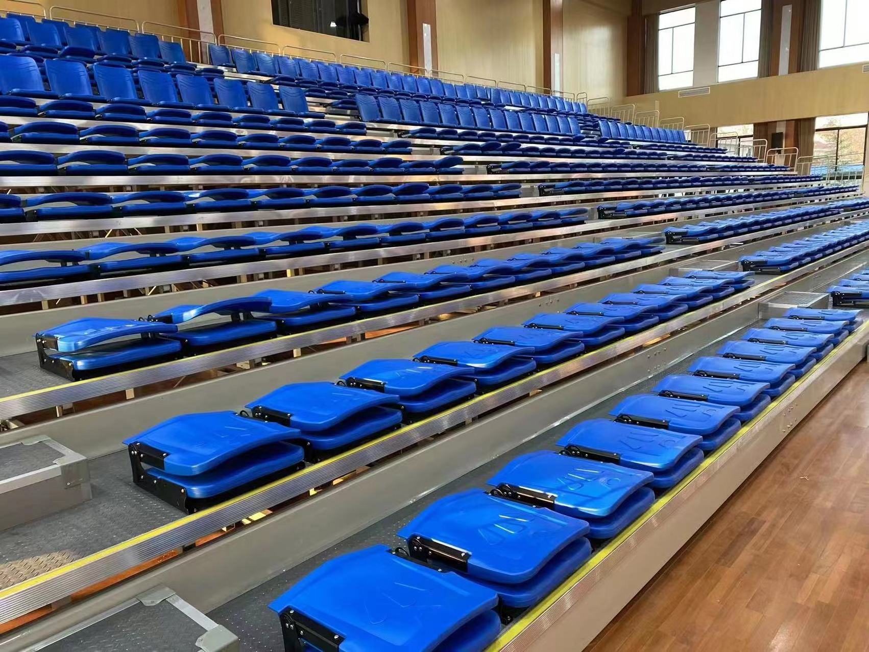 Wholesale indoor stadium retractable bleachers tribune telescopic bleachers grandstand for Basketball court , Theater