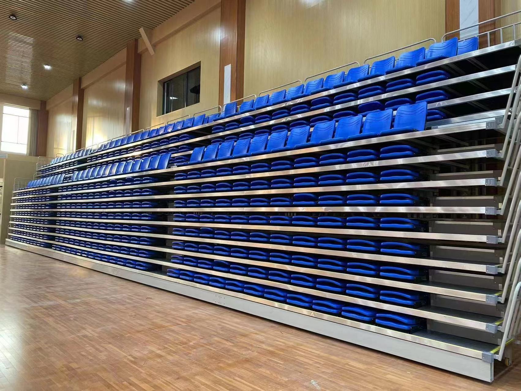 Wholesale indoor stadium retractable bleachers tribune telescopic bleachers grandstand for Basketball court , Theater