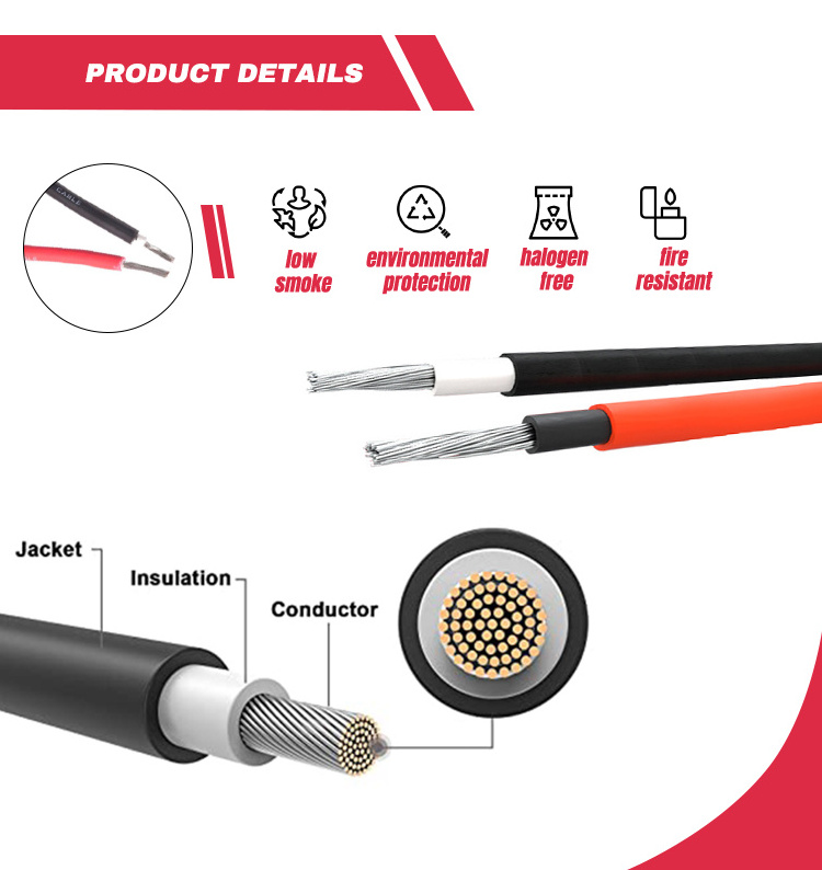 TUV Approval XLPO Insulated Tinned Copper Solar Wire 4mm 6mm 10mm 16mm PV Cable Solar DC Panel Power Cable