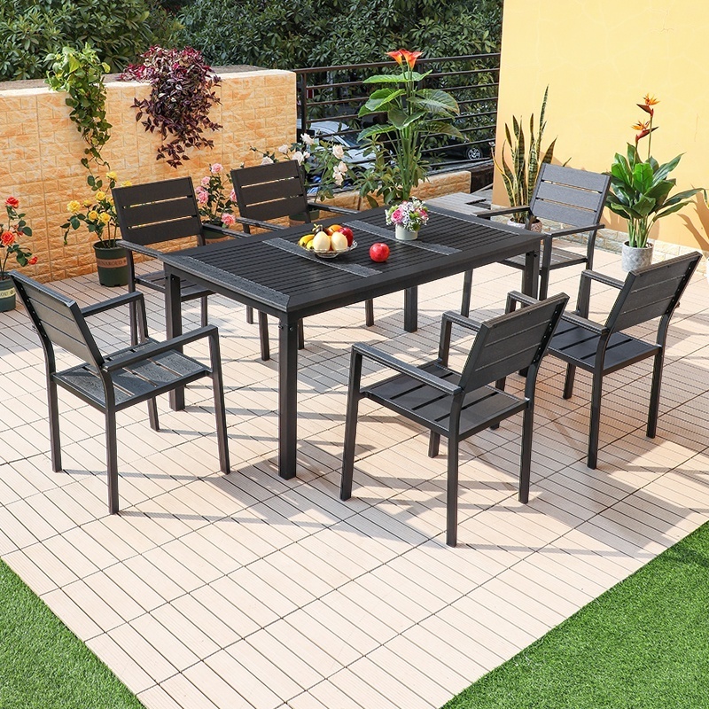 Modern garden table and chairs waterproof black patio table set outdoor terrace furniture