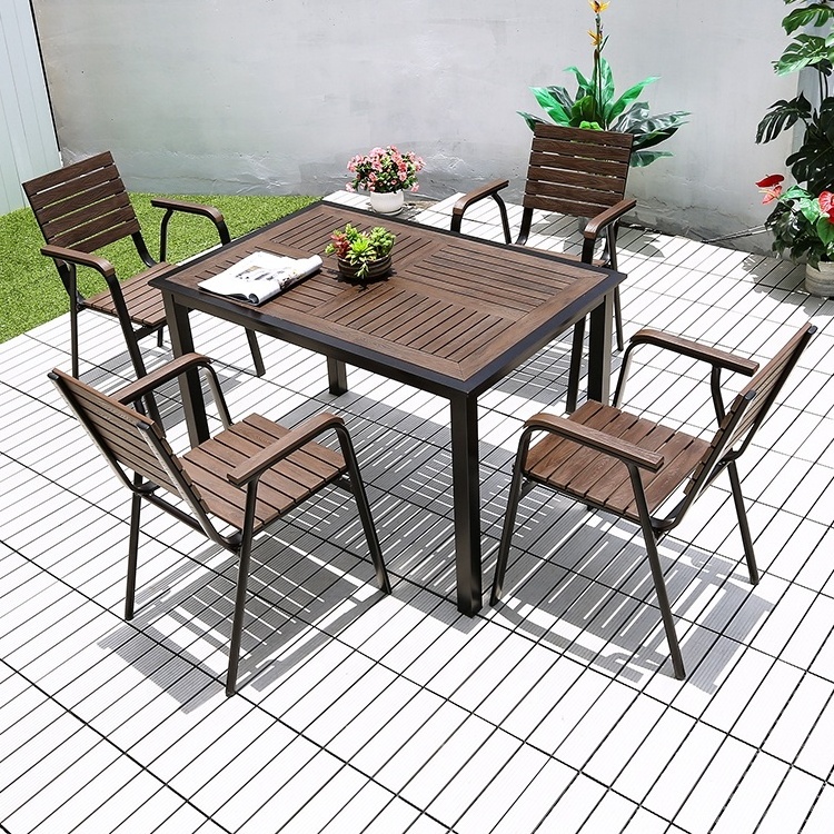 2023 Popular Modern Black Patio Table And Chairs Waterproof Garden Sets Wooden Outdoor Furniture set