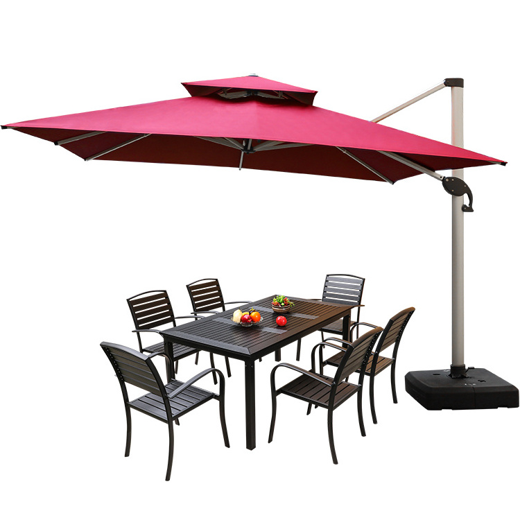 Modern Black Outdoor Dining Table and Chairs with Umbrella Patio Garden Outside Furniture Set Manufacturer Wooden Furniture Wood