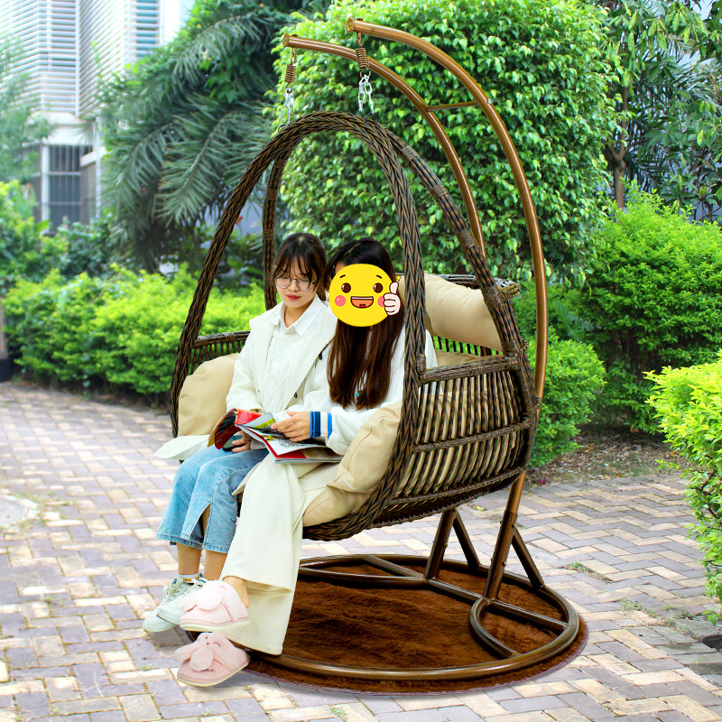 Patio Swings Outdoor Rattan Egg Chair Garden Furniture Double Wicker Hanging Chair With Stand