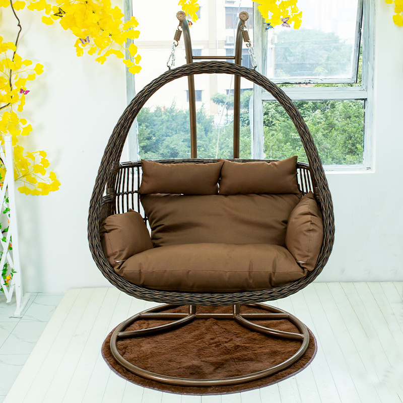 Patio Swings Outdoor Rattan Egg Chair Garden Furniture Double Wicker Hanging Chair With Stand