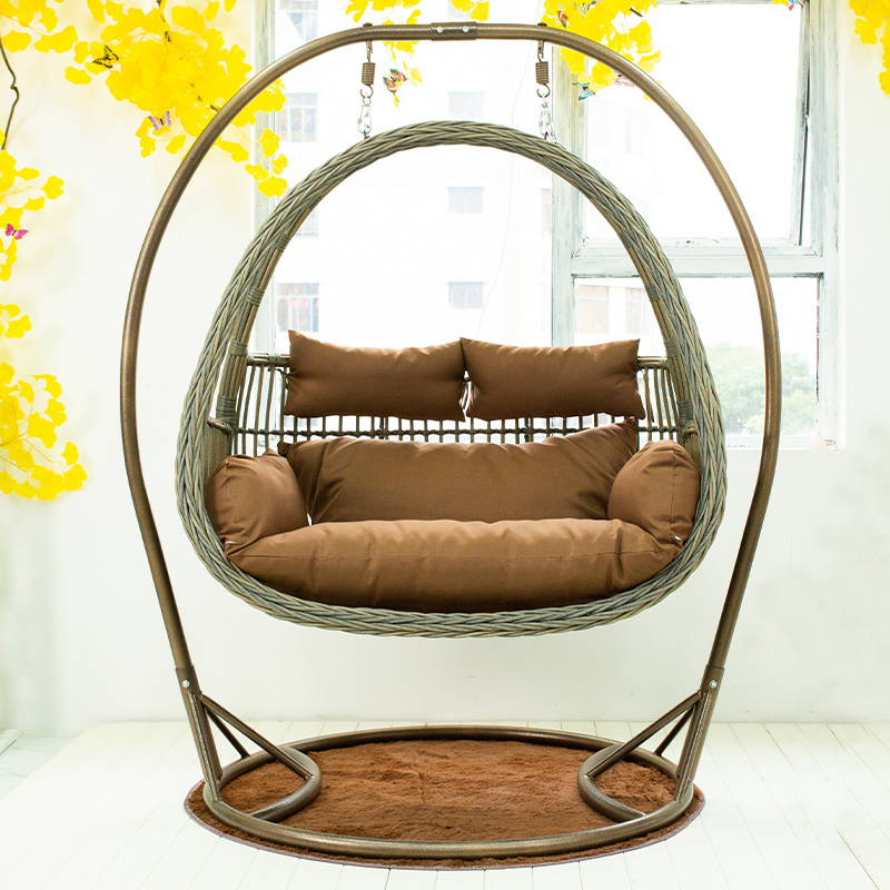 Hot Selling Outdoor Hanging Rattan Egg Chair Double Seat Indoor Balcony Patio Garden Swing With Stand