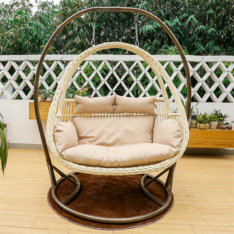 Hot Selling Outdoor Hanging Rattan Egg Chair Double Seat Indoor Balcony Patio Garden Swing With Stand