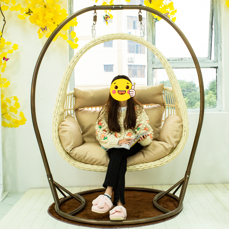 Hot Selling Outdoor Hanging Rattan Egg Chair Double Seat Indoor Balcony Patio Garden Swing With Stand