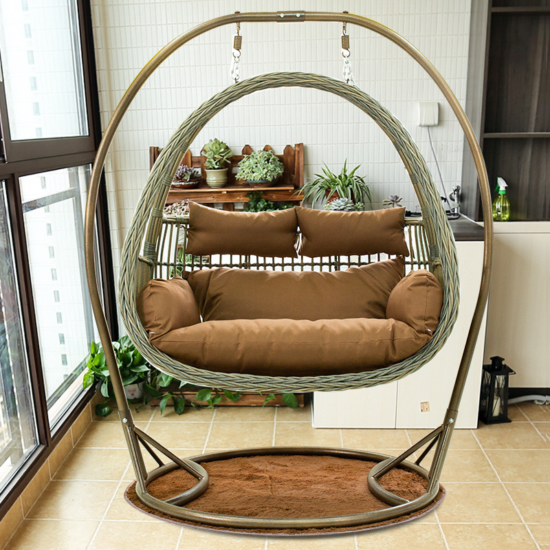 2023 popular modern double indoor hanging swing egg chair connecting rod wicker swing