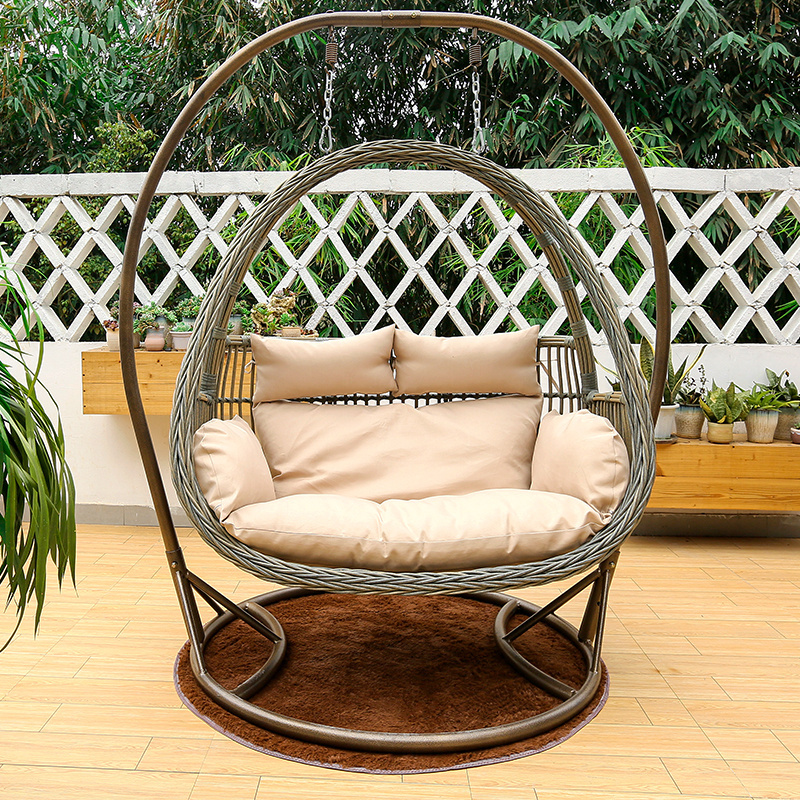 2023 popular modern double indoor hanging swing egg chair connecting rod wicker swing