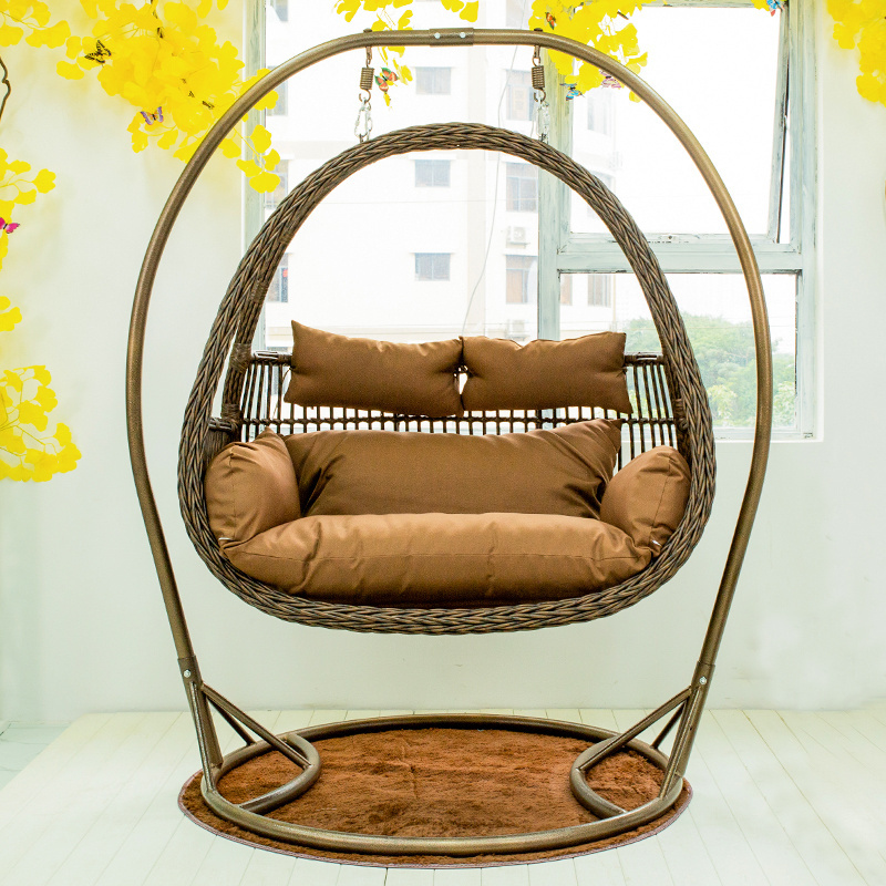 2023 popular modern double indoor hanging swing egg chair connecting rod wicker swing