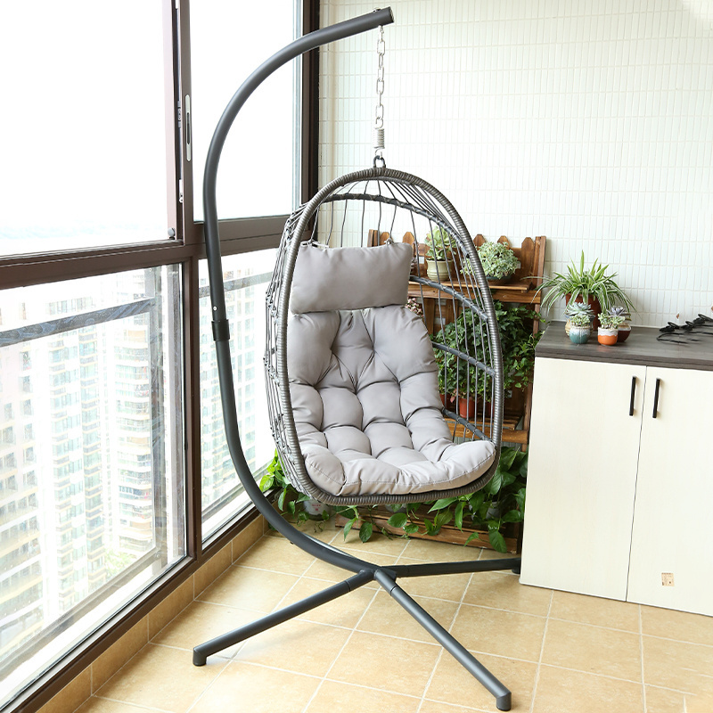 Hot sale Patio Swing Chair With Stand Wicker Hanging Folding Chair Rattan Egg Chair