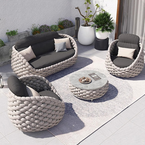 French Rattan Patio Furniture ste Outdoor Patio garden Sofa and coffee table Teslin Fabric Waterproof Outside Garden Chair Sofa