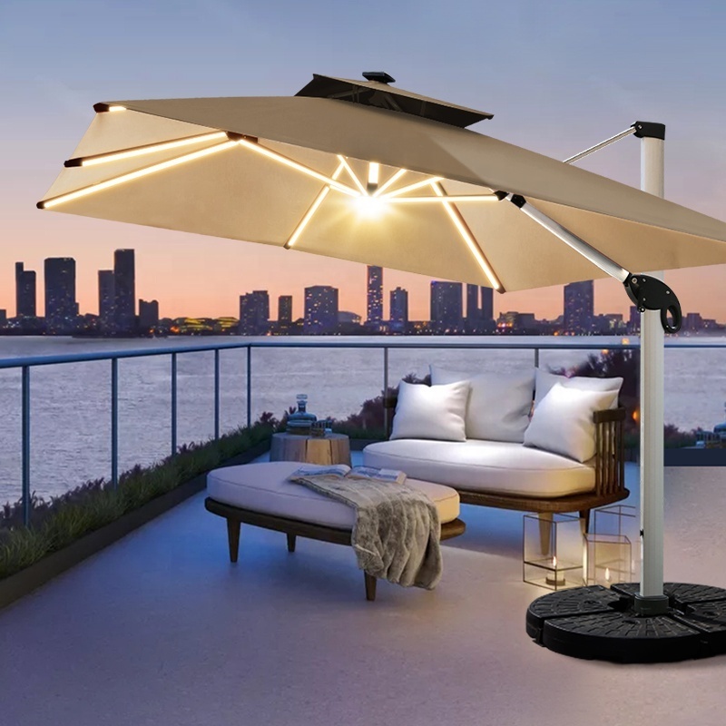 outdoor luxury big patio umbrella solar led light parasol umbrellas durable aluminum exterior terraces large roman umbrella