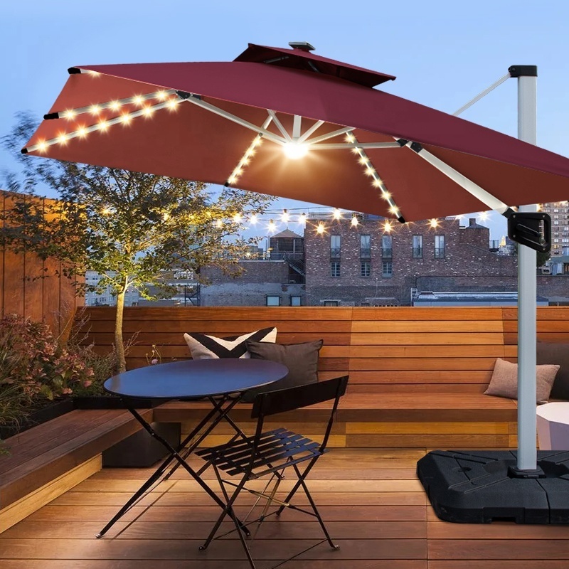 outdoor luxury big patio umbrella solar led light parasol umbrellas durable aluminum exterior terraces large roman umbrella