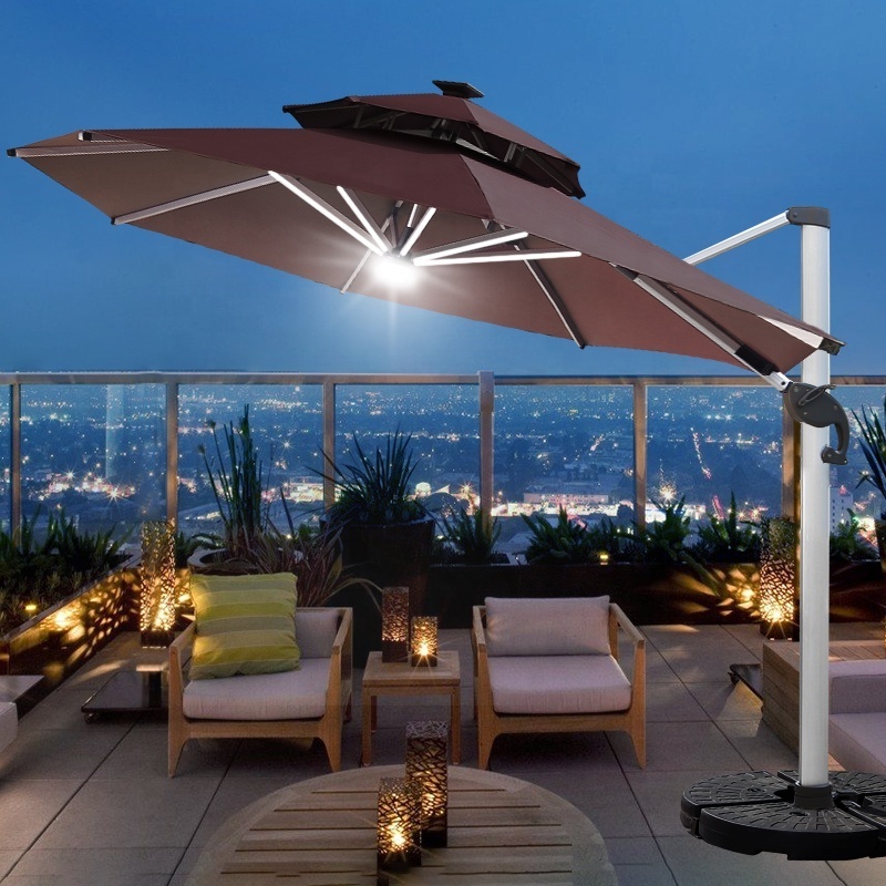 outdoor luxury big patio umbrella solar led light parasol umbrellas durable aluminum exterior terraces large roman umbrella