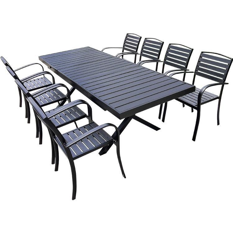 Modern outdoor restaurant table and chairs black garden furniture outdoor dining extension table set