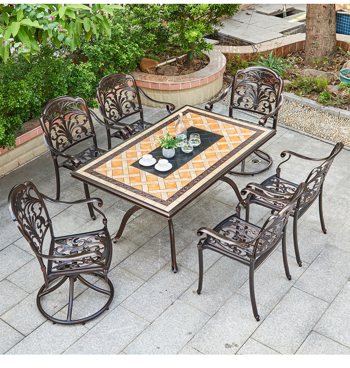 Patio Furniture Sets With Fire Pit Cast Aluminum Korean BBQ Grill Table Outdoor BBQ Table And Chairs