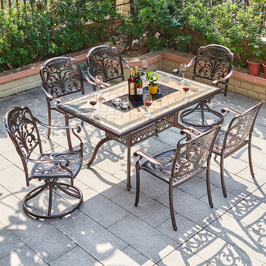 Patio Furniture Sets With Fire Pit Cast Aluminum Korean BBQ Grill Table Outdoor BBQ Table And Chairs