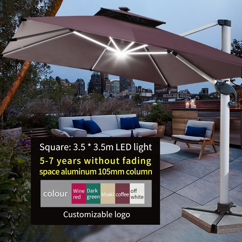 outdoor large patio umbrellas Solar led light garden Umbrella Restaurant Cafe Hotel Outdoor Commercial cantilever umbrella