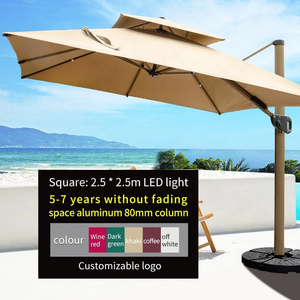 Outdoor patio Roman Umbrella Aluminum 2.5m 3m Wind resistant Parasols square with solar led light cantilever garden Umbrellas