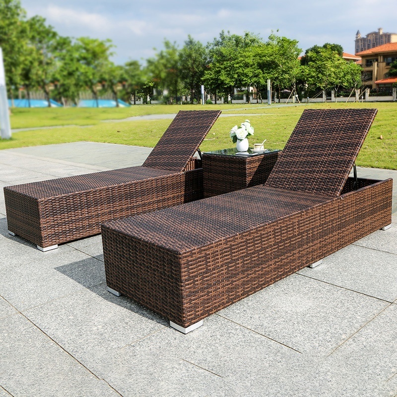 Hot selling pe rattan pool chairs aluminum frame patio pool beach bed chair outdoor sun lounger garden terrance lounge chair