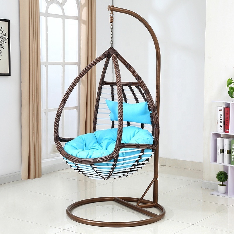 Best selling Outdoor Hotel Balcony Furniture Adult Kids Wicker Rattan Gold Egg Swing Chair With Stand