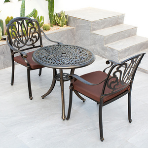 Cast Aluminium Outdoor Furniture Dining Table Set 2 Chairs Round Restaurant Tables And Chairs