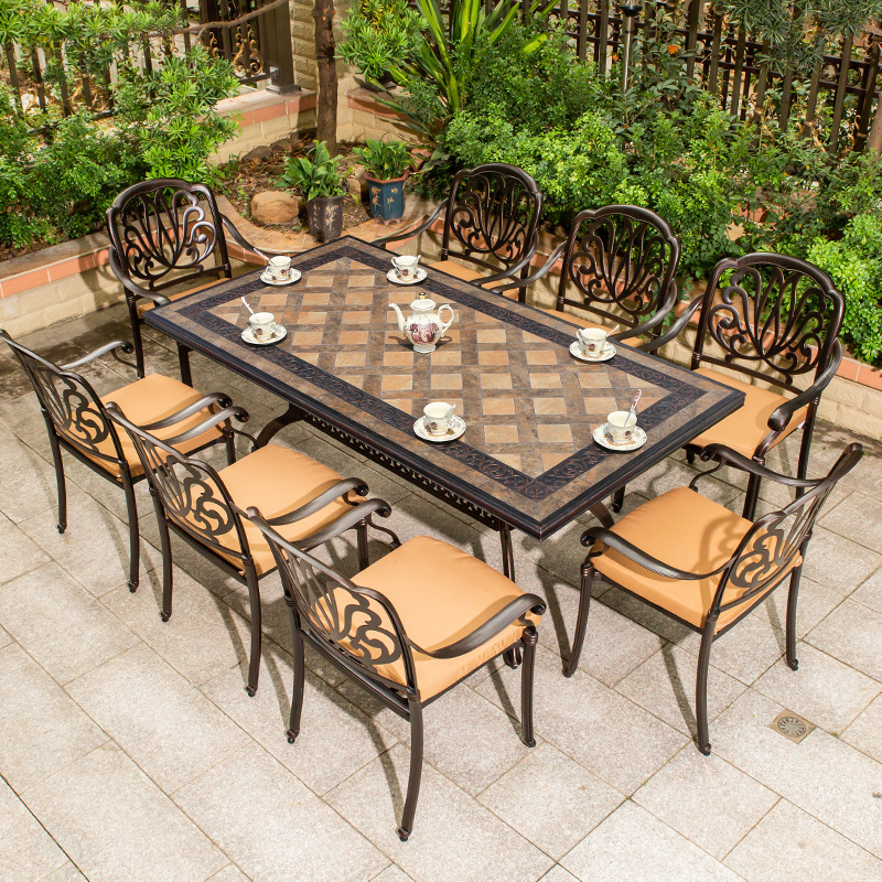 Cast Aluminium Outdoor Furniture Dining Table Set 2 Chairs Round Restaurant Tables And Chairs