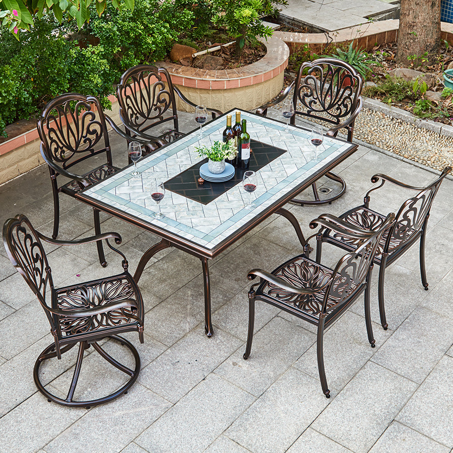 Patio Furniture Sets With Fire Pit Cast Aluminum Korean BBQ Grill Table Outdoor BBQ Table And Chairs