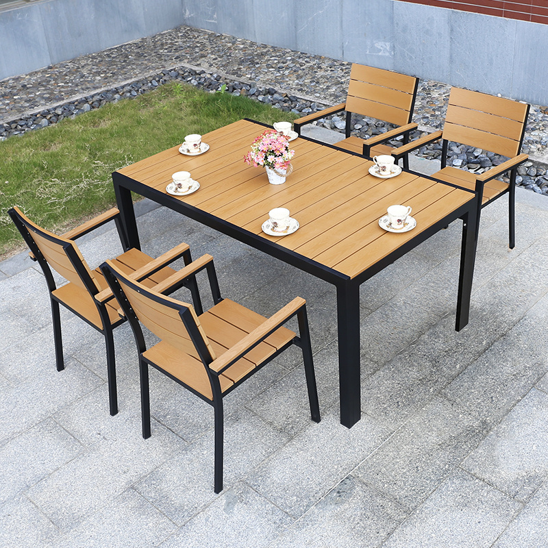 New design outdoor dining table set 4 chairs patio garden table and chairs wooden outdoor furniture