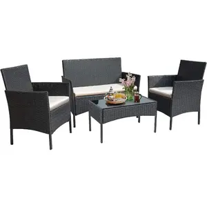 Home And Garden Courtyard Furniture plastic Rattan Dining Table Set Outdoor Wicker rattan furniture Set Garden sofa Set