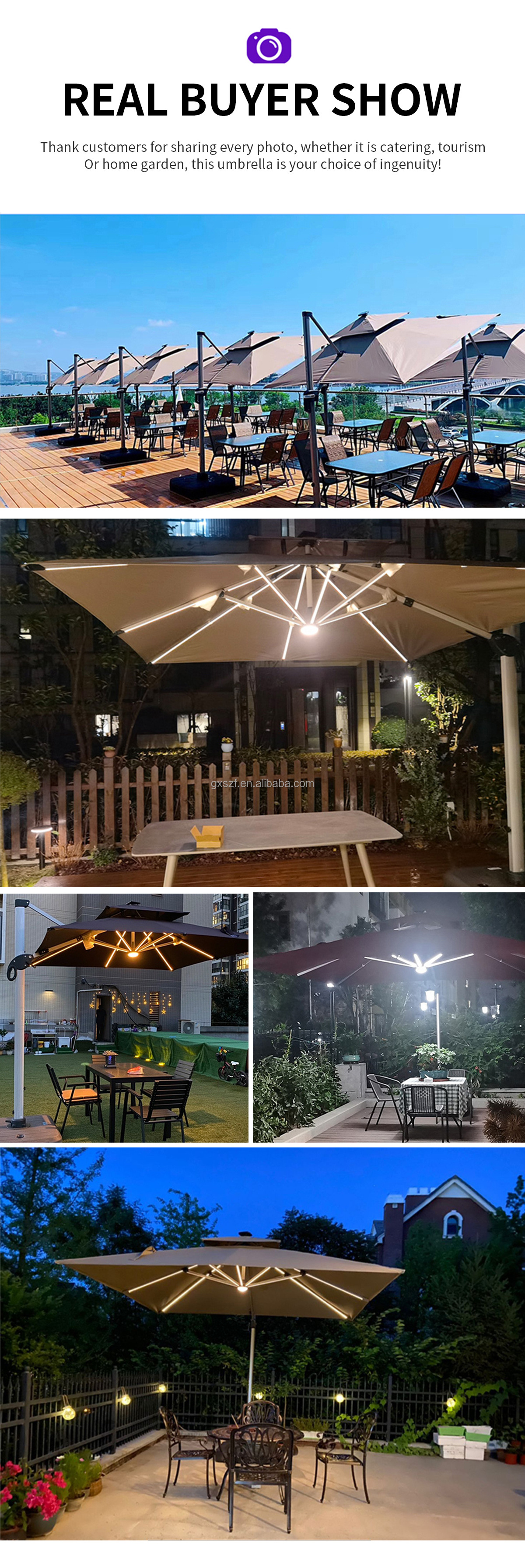 outdoor large patio umbrellas Solar led light garden Umbrella Restaurant Cafe Hotel Outdoor Commercial cantilever umbrella