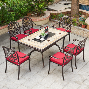 Best selling cast aluminium patio table and chairs luxury fashion mobili da giardino outdoor ceramics restaurant furniture set