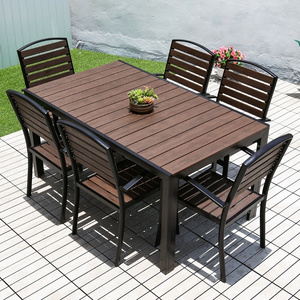 Low MOQ Outdoor Restaurant Tables And Chairs Outdoor long desk Plastic Wood Dining Table Set Garden furniture