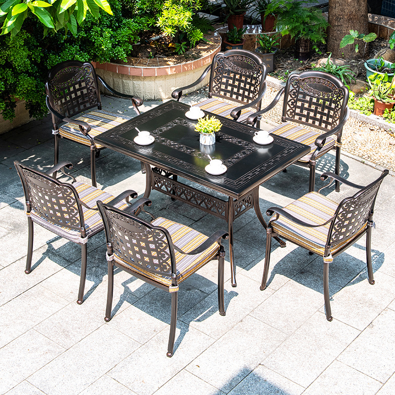 Outdoor Furniture Dining Table Set Courtyard Villa Home Table and Chairs Cast Aluminum Garden Leisure Outdoor Aluminium 2 Sets