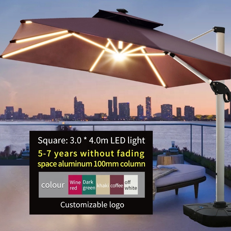 outdoor large patio umbrellas Solar led light garden Umbrella Restaurant Cafe Hotel Outdoor Commercial cantilever umbrella