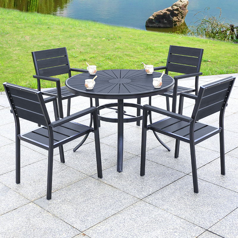 5pcs Outdoor Bistro Set Round Coffee Furniture WPC Terrace Balcony Table And Chairs