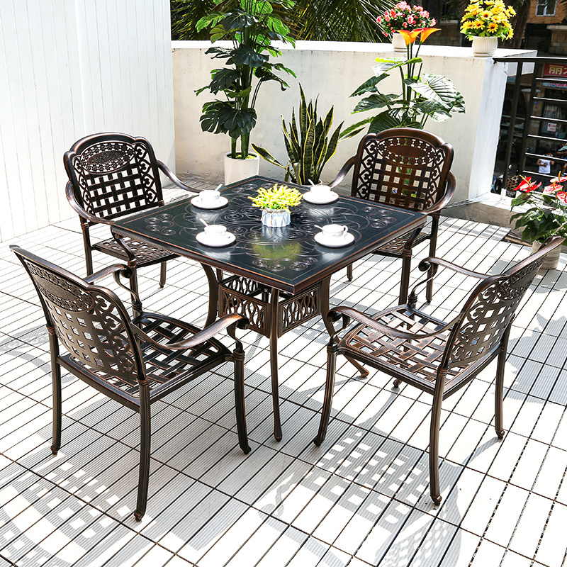 Outdoor Furniture Dining Table Set Courtyard Villa Home Table and Chairs Cast Aluminum Garden Leisure Outdoor Aluminium 2 Sets