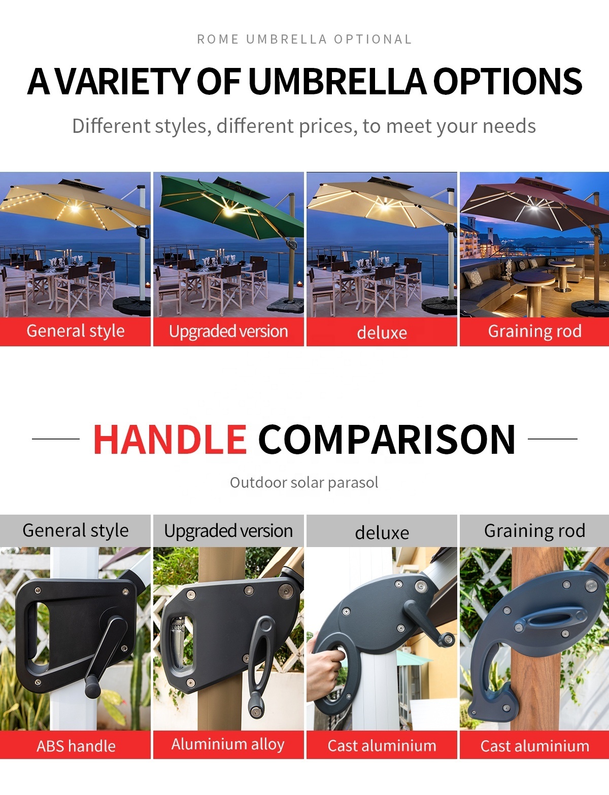 wholesale led big size cantilever umbrella 3*3m Solar Panel Roman Umbrella & base LED light parasols patio garden umbrellas