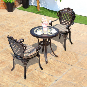 Luxury Outdoor Garden Patio ceramic tile coffee table furniture aluminum Round balcony Table and 2 chairs set