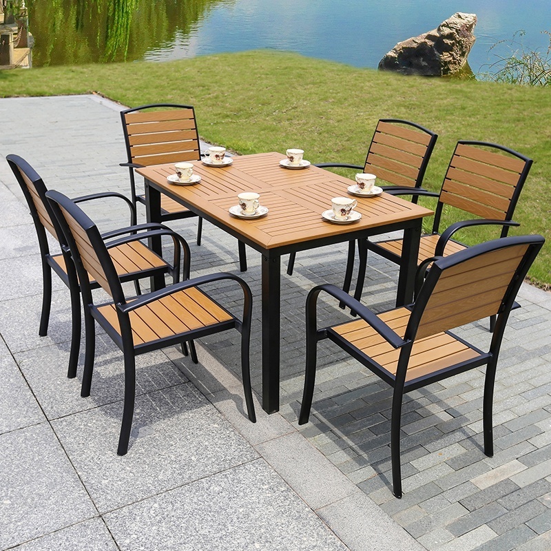 2023 Popular Modern Black Patio Table And Chairs Waterproof Garden Sets Wooden Outdoor Furniture set