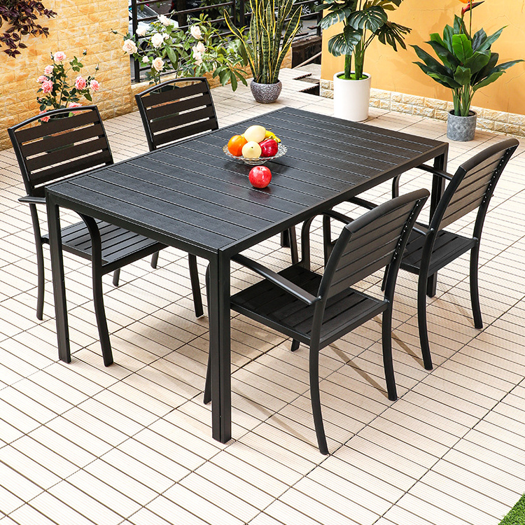 Low MOQ Outdoor Restaurant Tables And Chairs Outdoor long desk Plastic Wood Dining Table Set Garden furniture