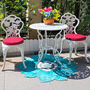 3pcs Outdoor Balcony Set Metal KD Furniture Cast Aluminum Small Rose Bistro Patio Table And Chairs